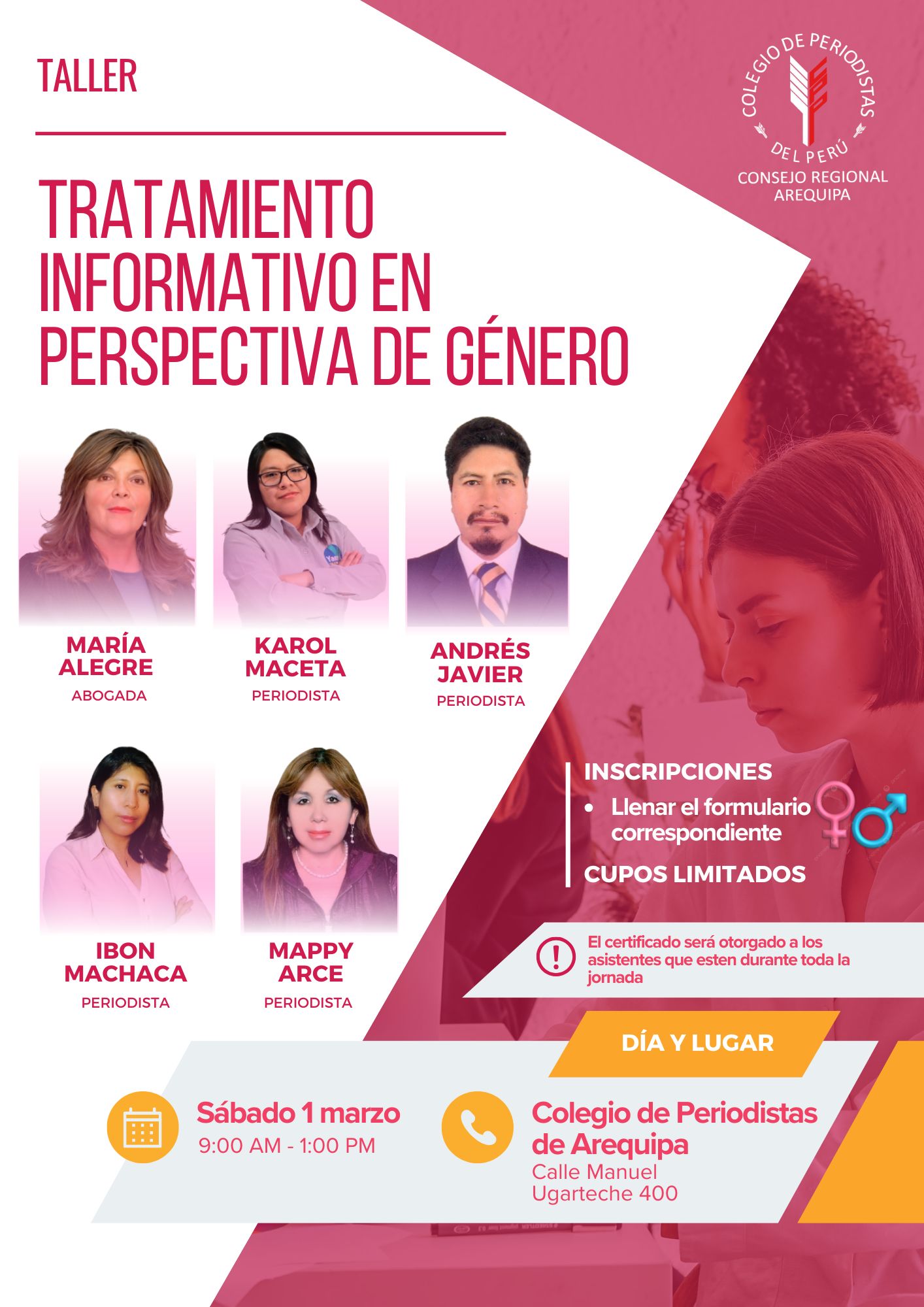 flyer taller tratamiento de la información con perspectiva de género