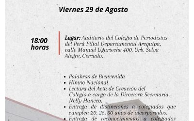 Colegio de Periodistas del Perú Filial Departamental Arequipa celebra su 43° aniversario institucional